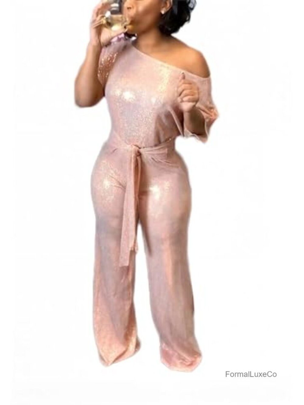 Sequin Jumpsuit Off Shoulder Tummy Control Wide Leg Formal Party
